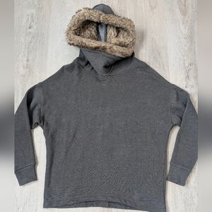 Aerie Dark Grey Women's Sweatshirt With Faux Fur Hood Size S Oversized